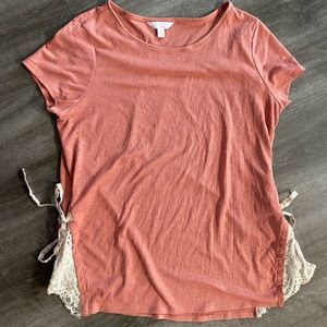 Lauren Conrad Lace accent tie side Pink Blouse